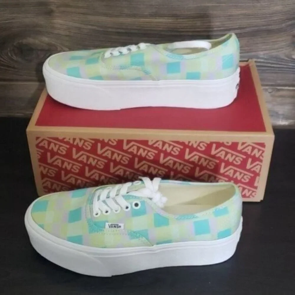 New Vans Authentic Stacked Womens Platform Shoes Size 8 Pastel Plaid Summer Bold
